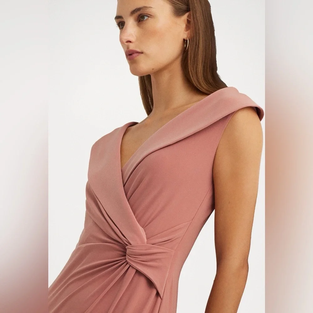 NWT Lauren Ralph Lauren salmon evening gown with wrap detailing size 8 - Picture 5 of 13